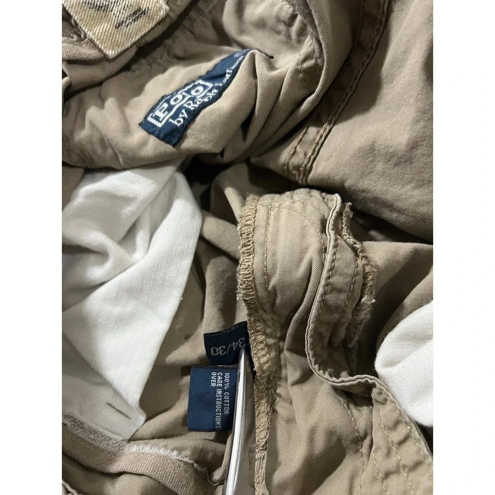 Vintage Polo Ralph Lauren Pants Mens Size 34 Tan Khaki Multi Pocket Cargo